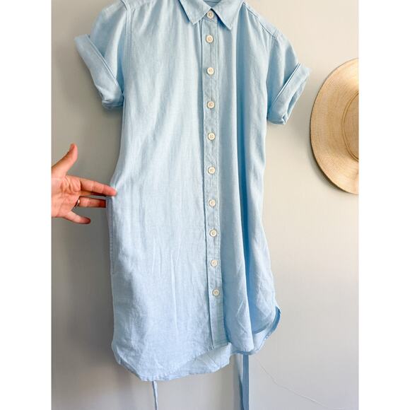 J.Crew Factory | NWT Linen-blend belted mini shirtdress in Light blue | Sz PXXS - Picture 8 of 11